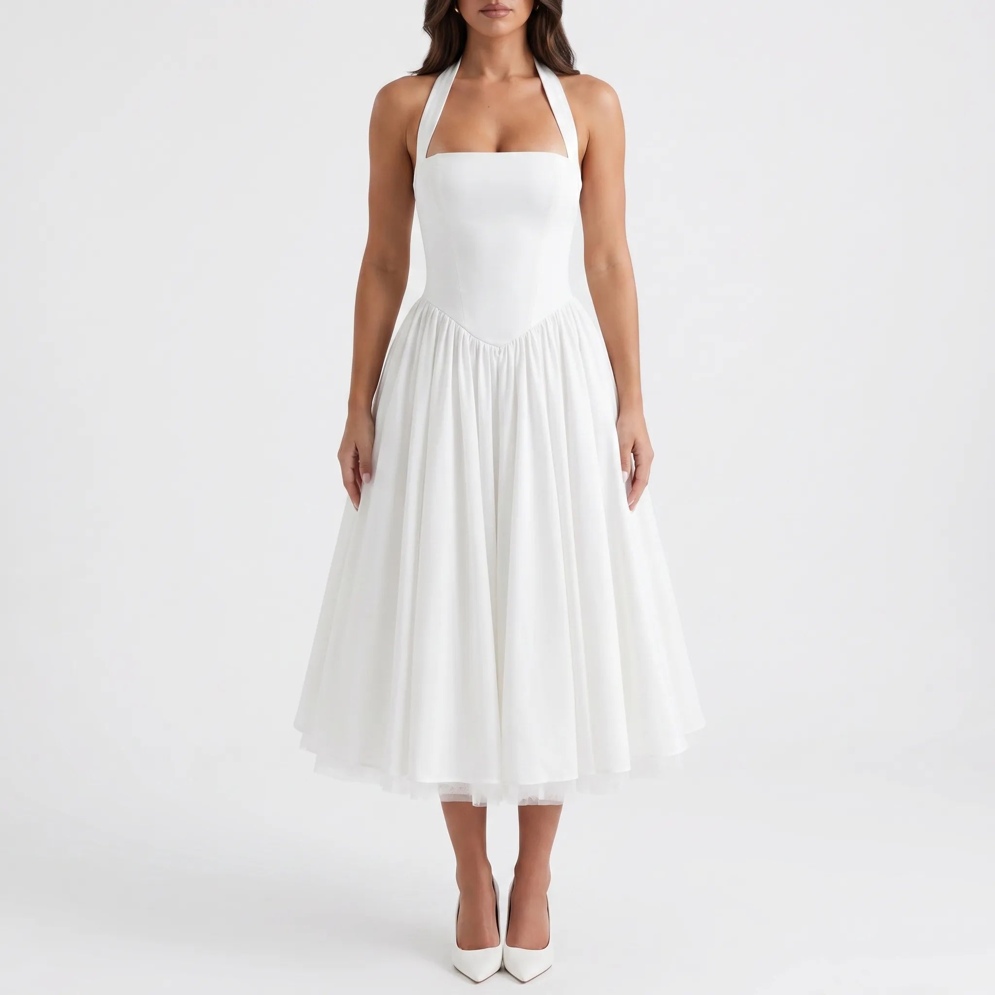 Fit and Flare Halter Midi Dress