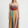 Strapless Pleated Colorblock Maxi Dress