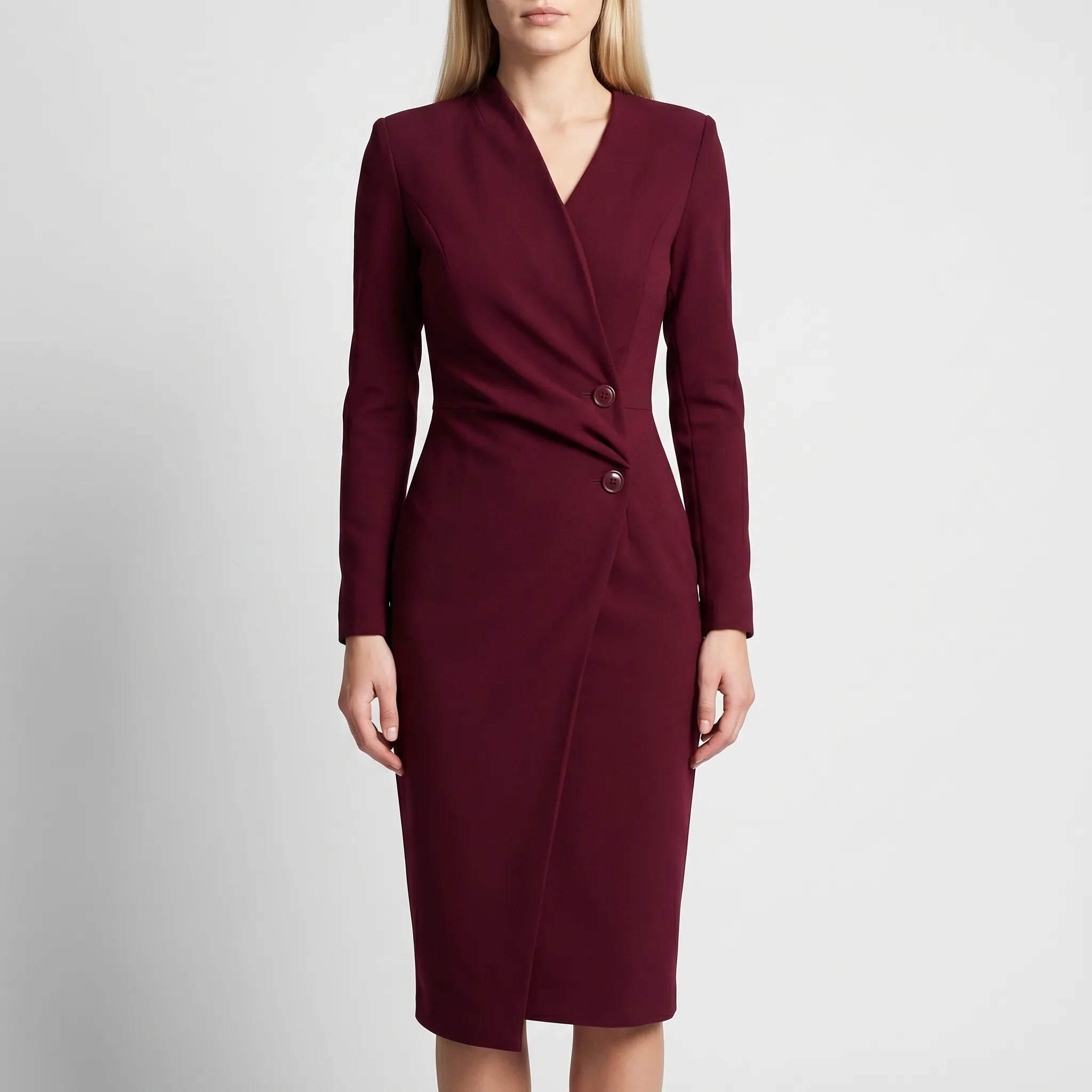 Long Sleeve Wrap Midi Dress