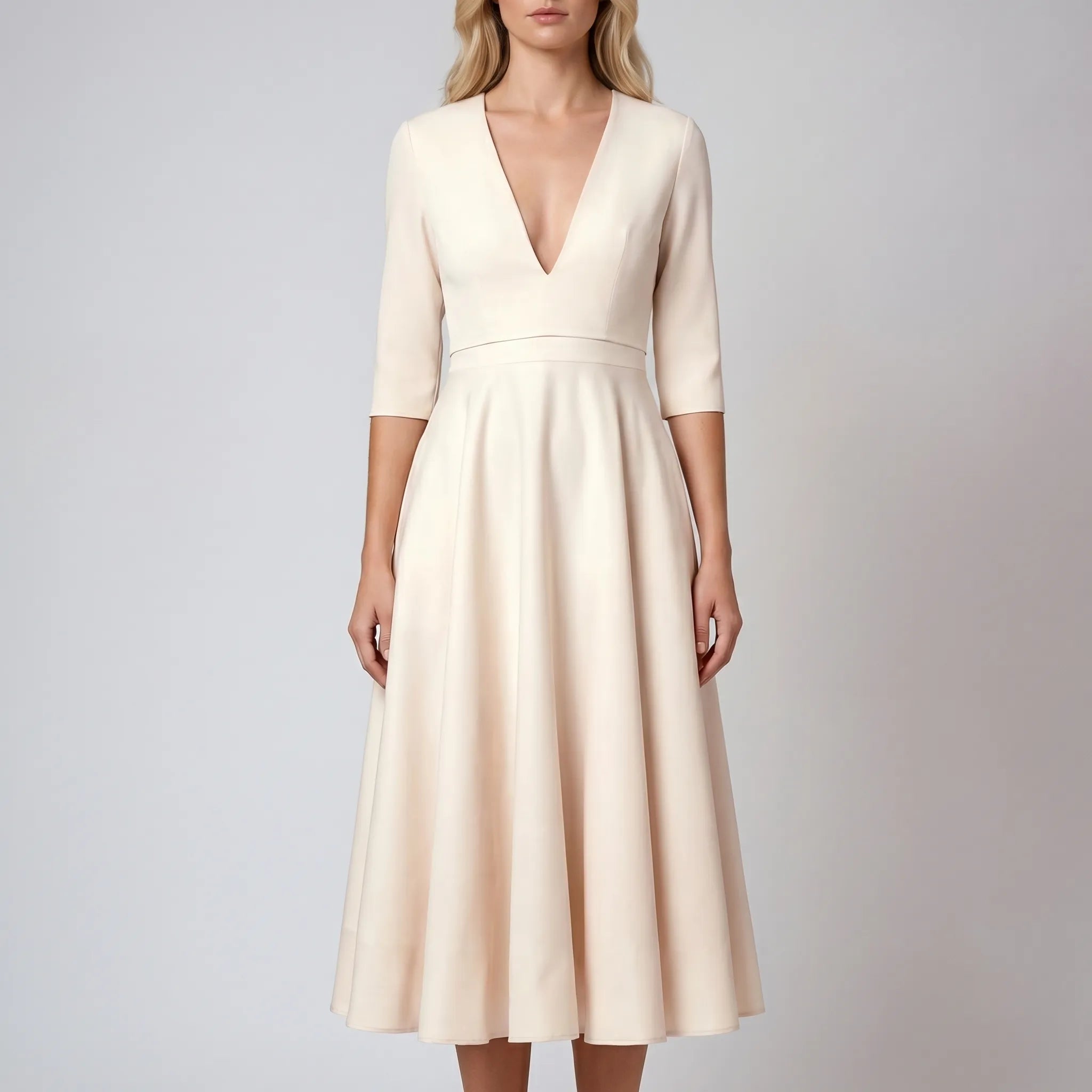 Flared V-Neck Midi Dress