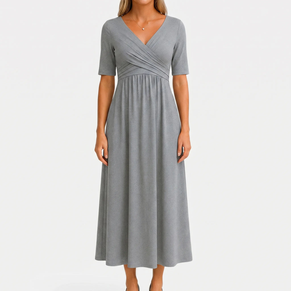 Short Sleeve Wrap Midi Dress