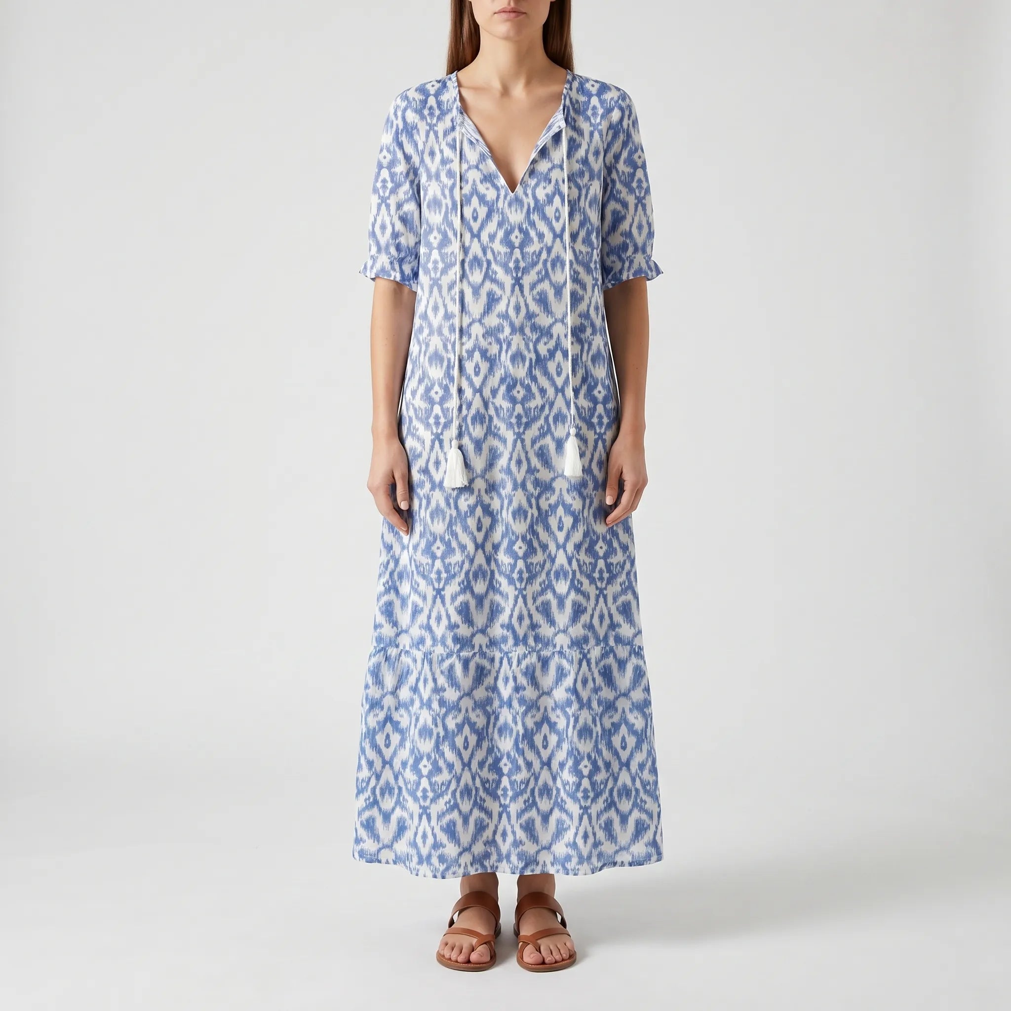 Women's Boho Maxi Dress - Casual Summer V Neck Sundress