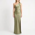 Ruched One-Shoulder Maxi Dress with Side Slit
