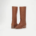 Women's Square Toe Leather Knee High Boots - Brown