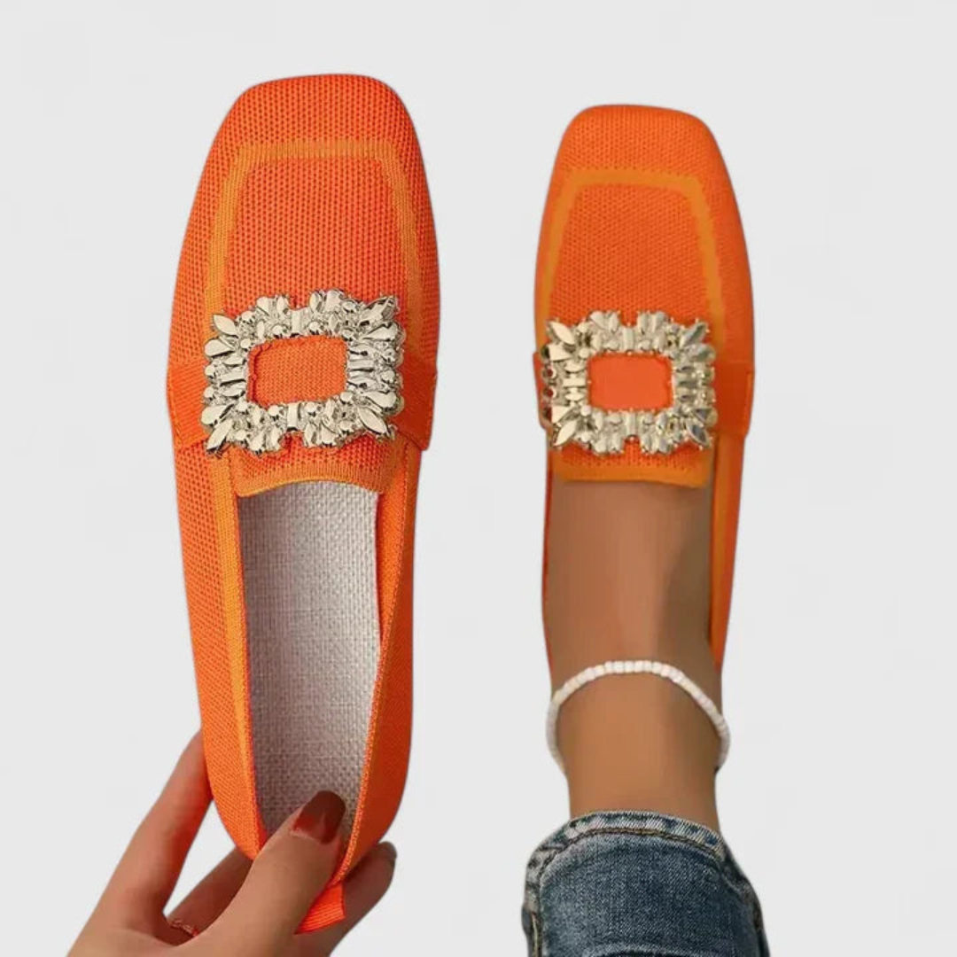 Women's Crystal Buckle Slip-On Loafers - Orange