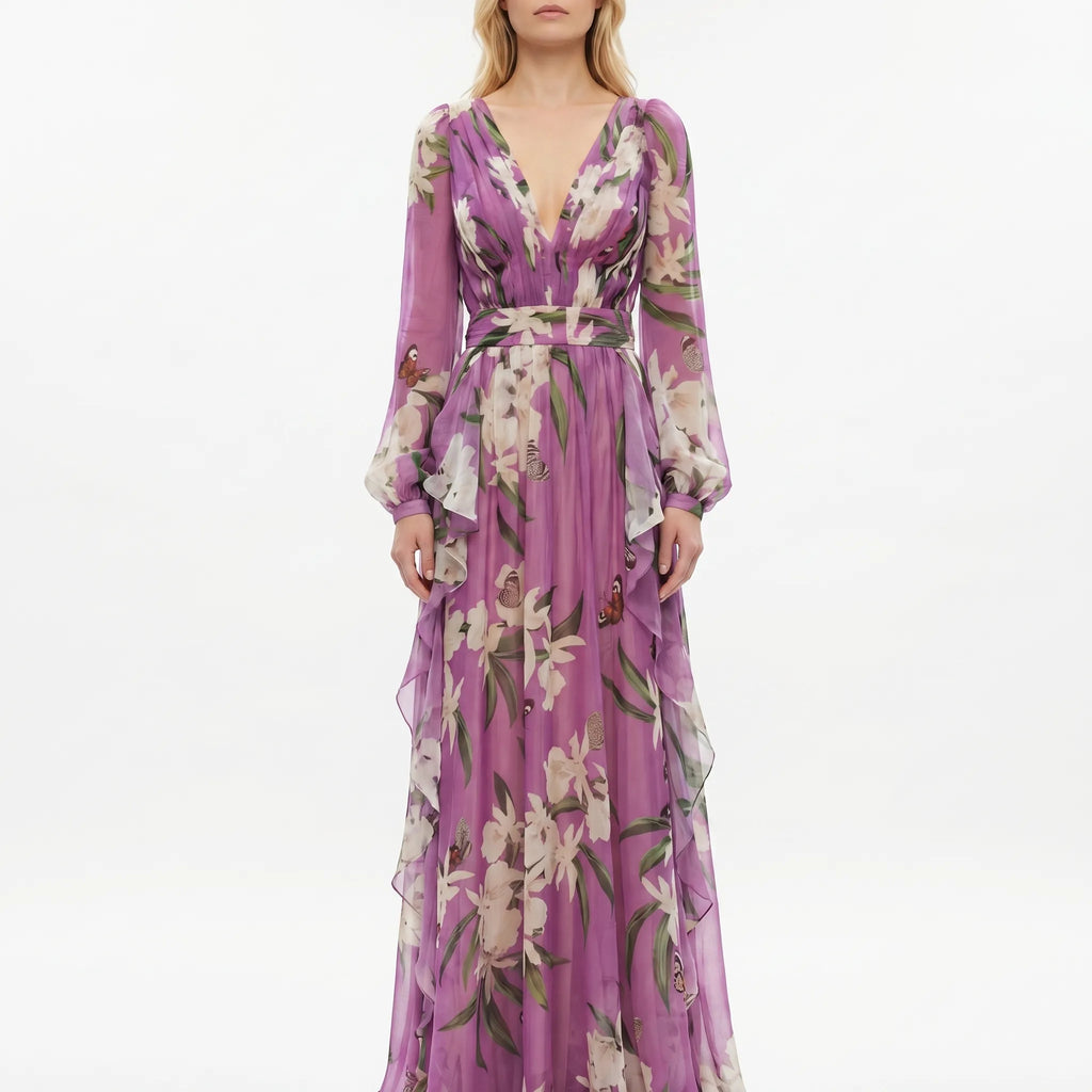 Floral Long-Sleeve Maxi Dress