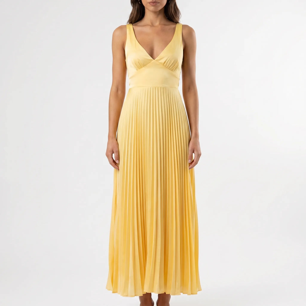 V-Neck Pleated Maxi Dress