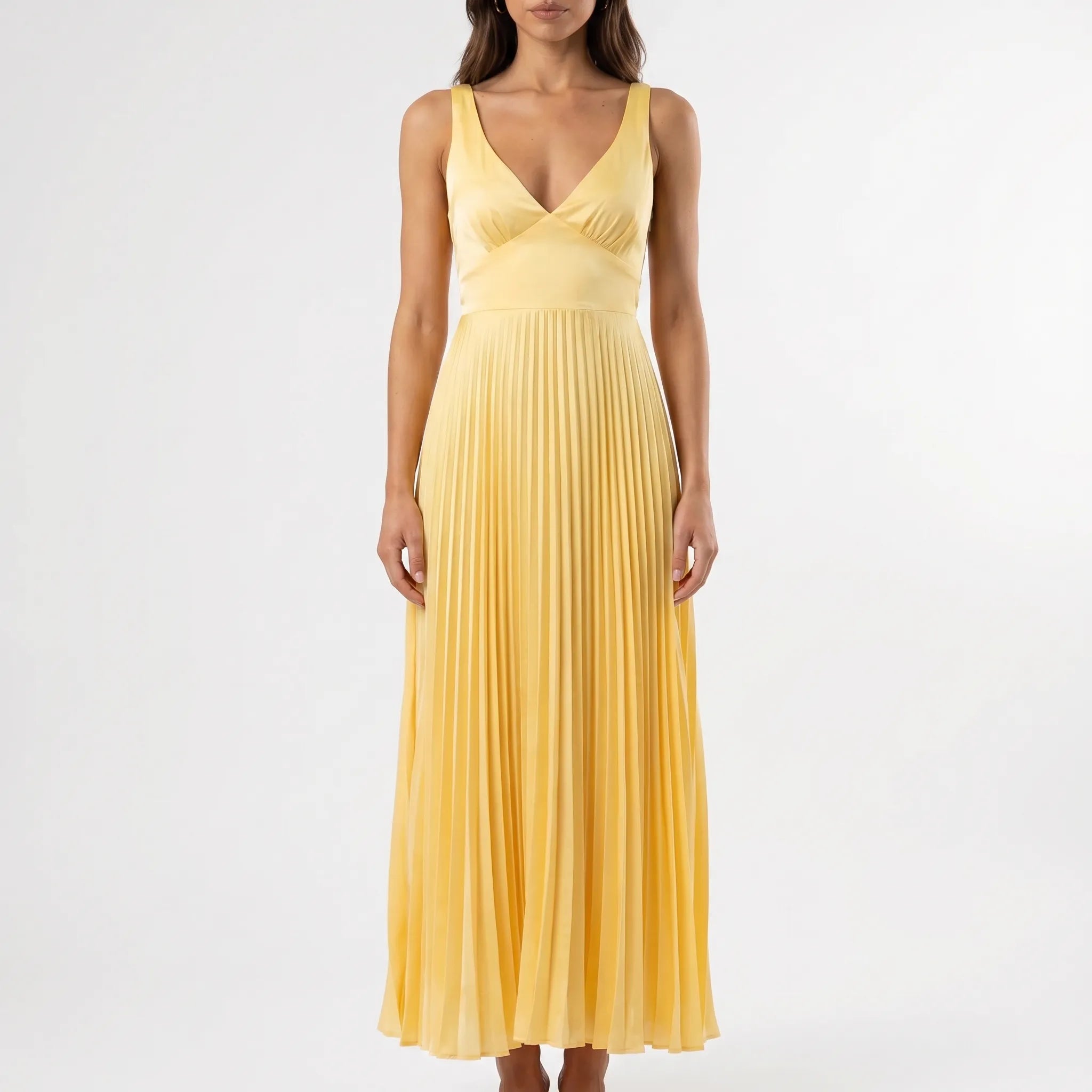 V-Neck Pleated Maxi Dress