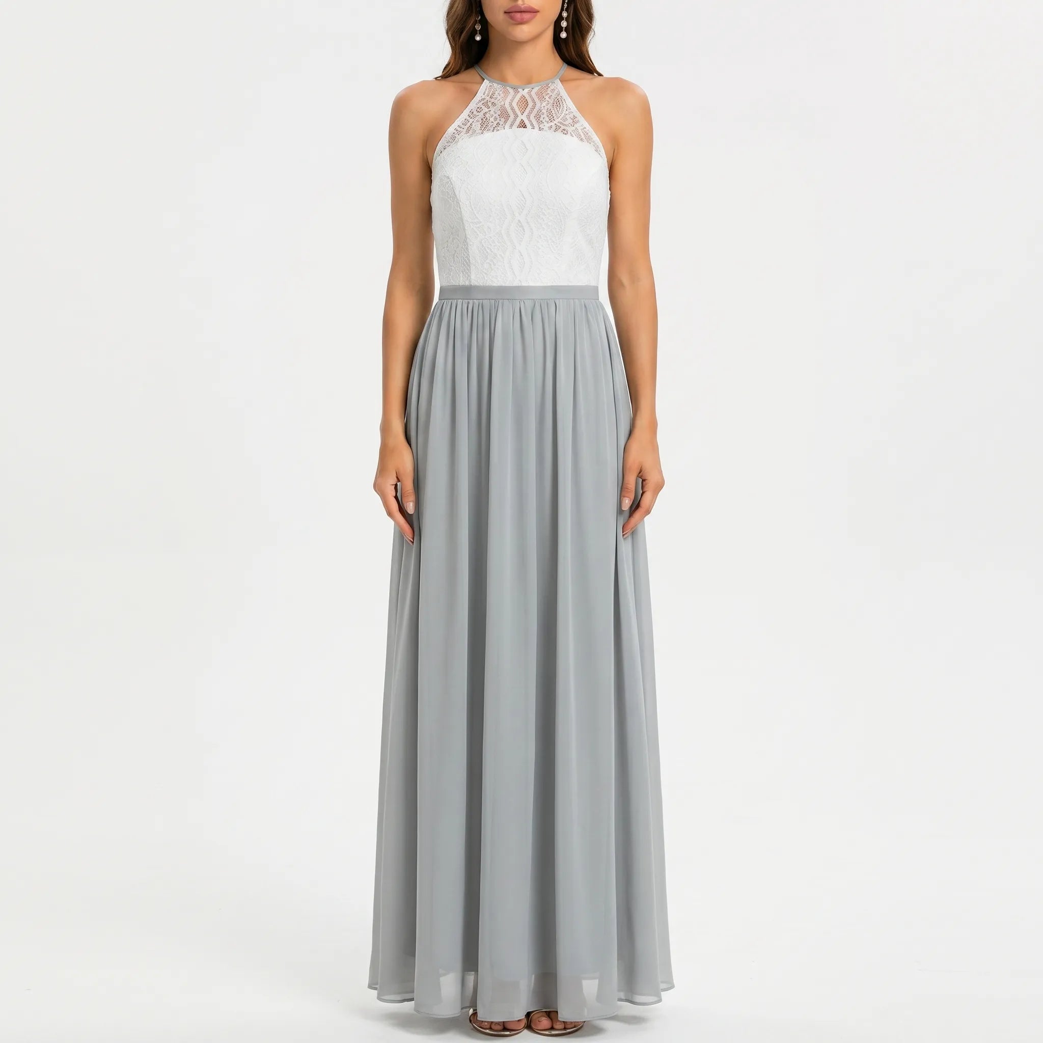 Women's Halter Maxi Dress - Open Back for Wedding Guest