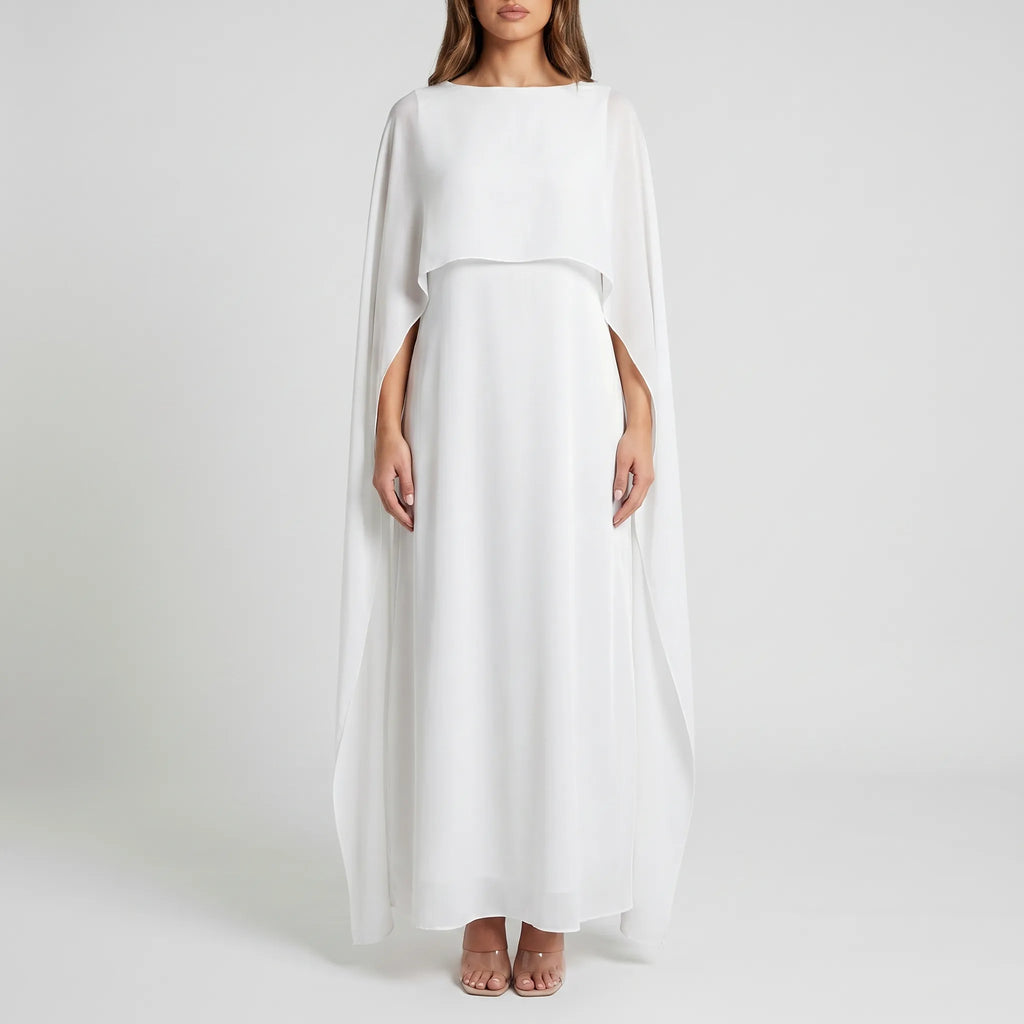 Women's Cape Maxi Dress - Elegant Flowing for Wedding Guest