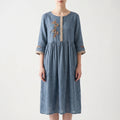 Women's Embroidered Boho Midi Dress - Casual Summer Sundress
