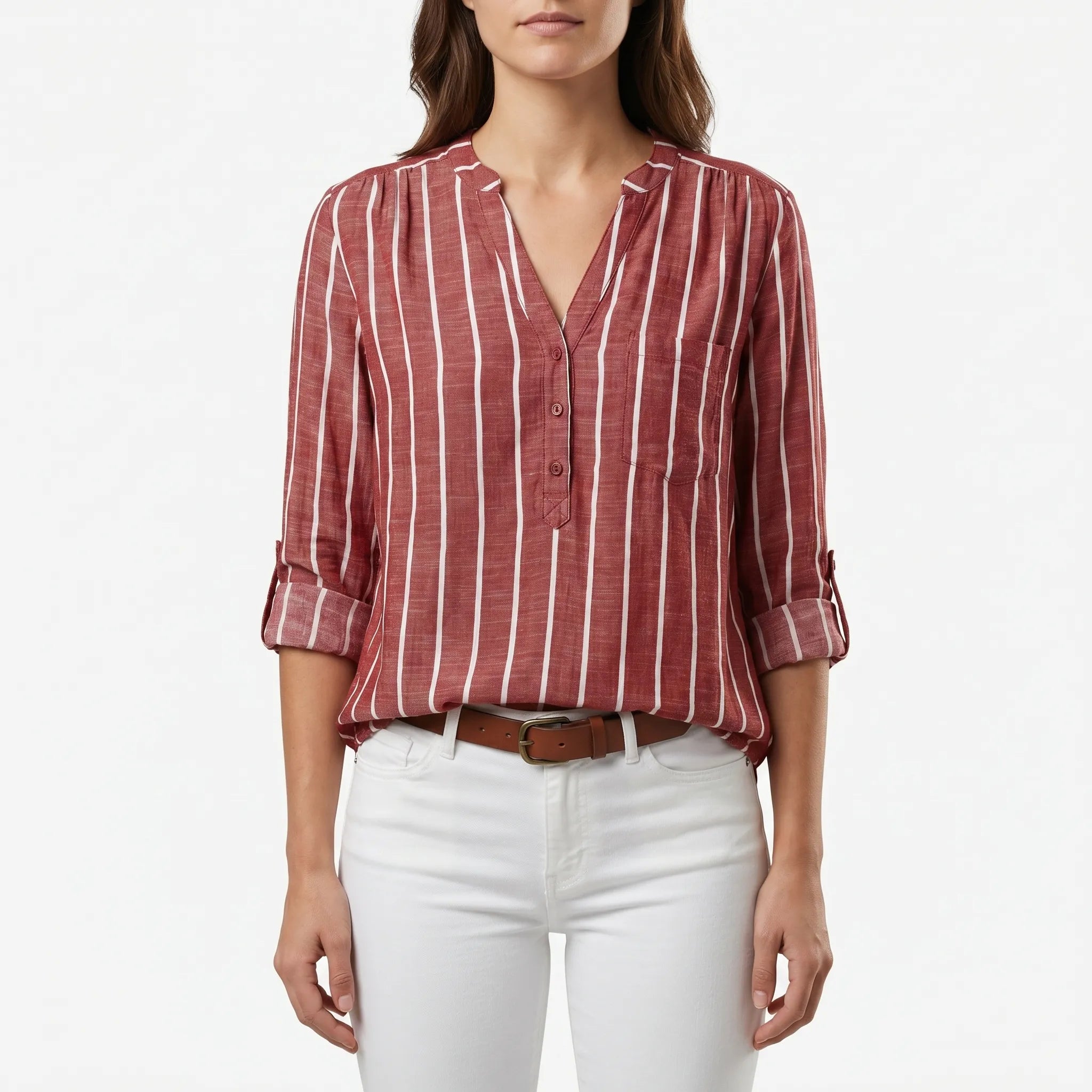 Striped V Neck Blouse