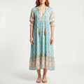 Women's Summer Printed Midi Dress - Boho Casual V Neck Loose Fit