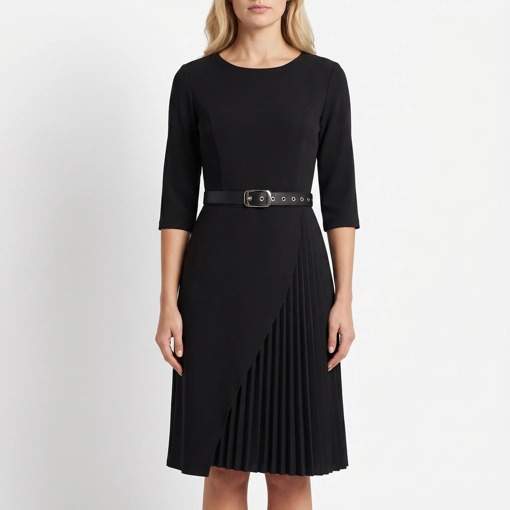 Belted Pleated Midi Dress