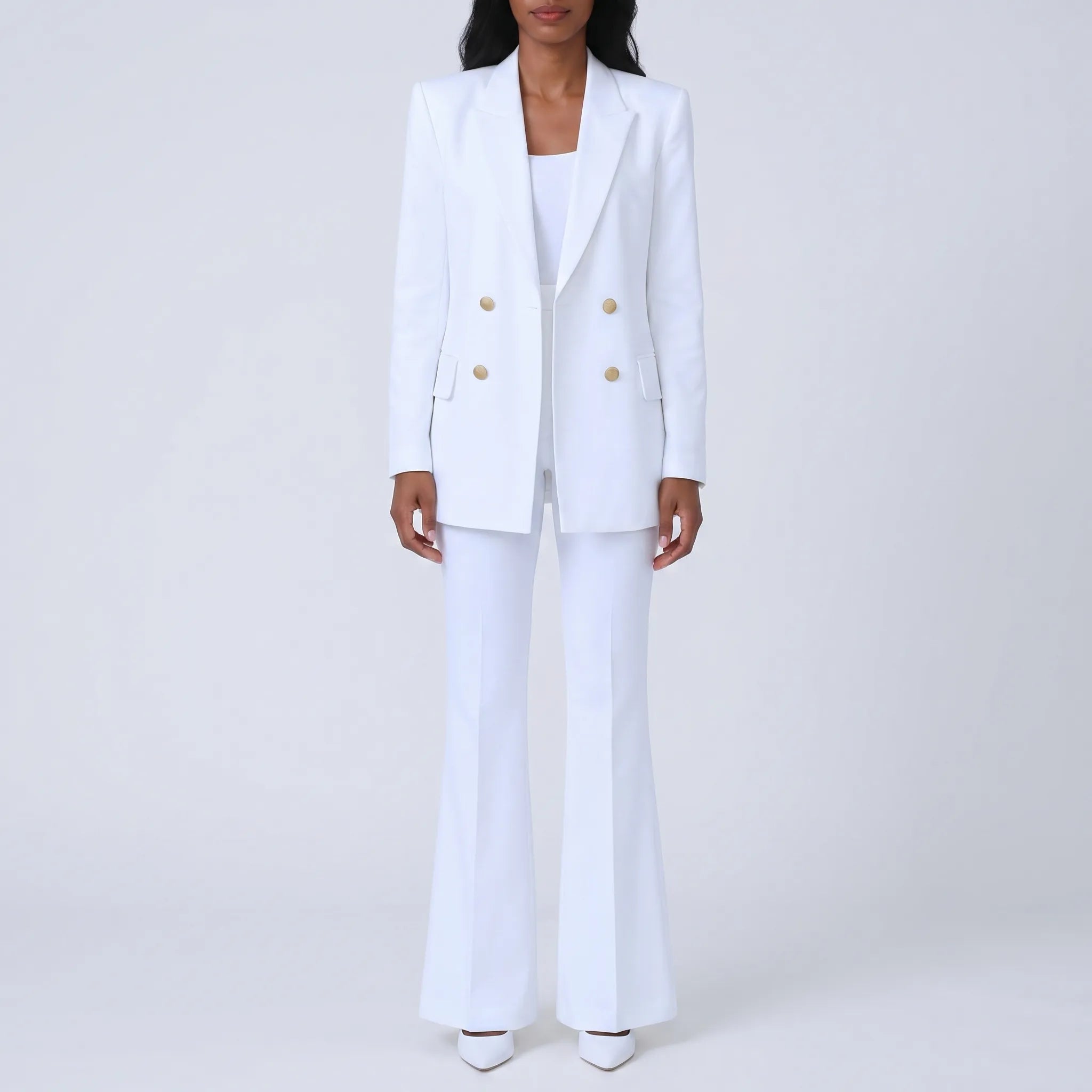 Women's Double Breasted Blazer and Flare Pants 2 Piece Suit Set