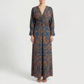 V-Neck Printed Maxi Dress with Twist Waist