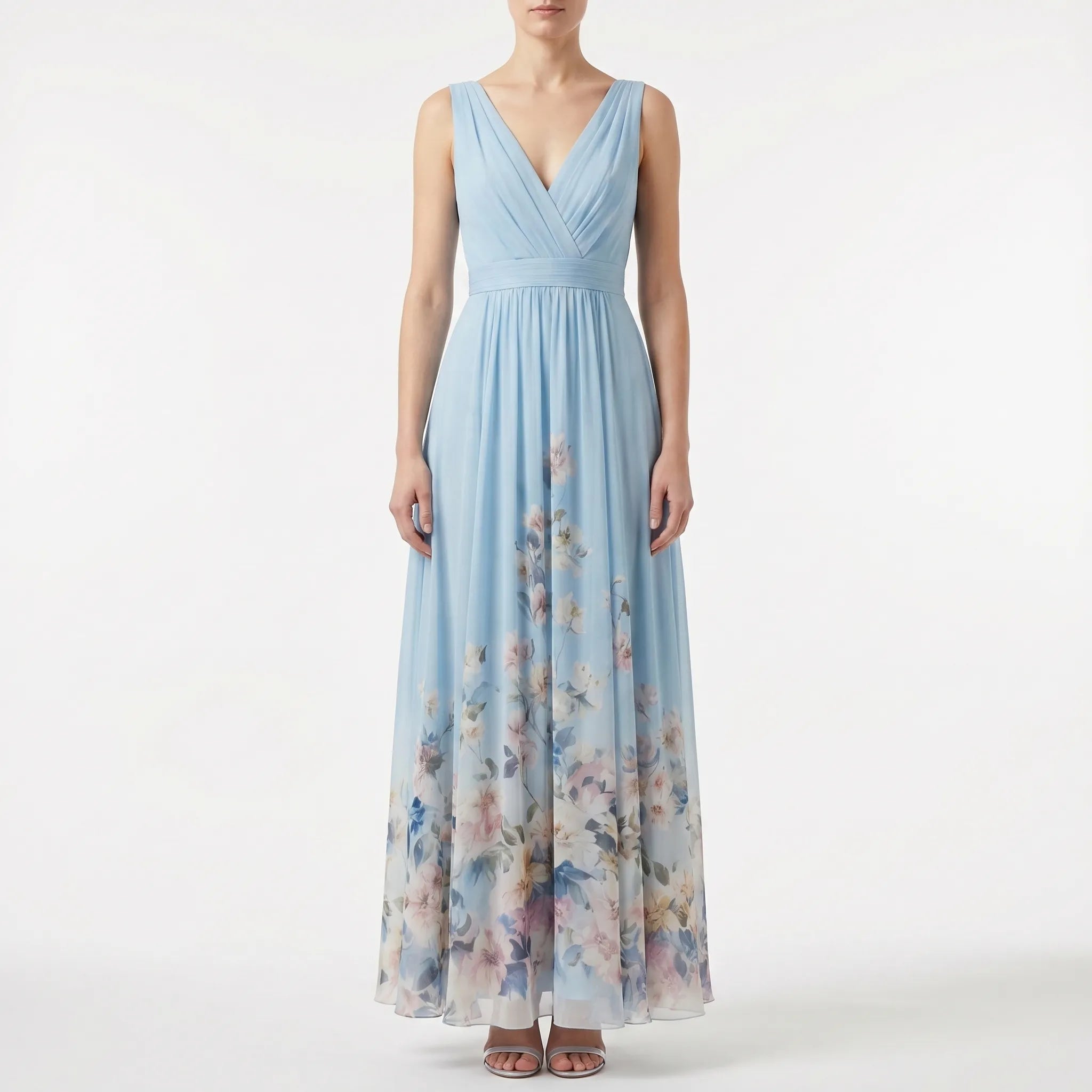 Women's Floral Maxi Dress - V Neck for Summer Wedding