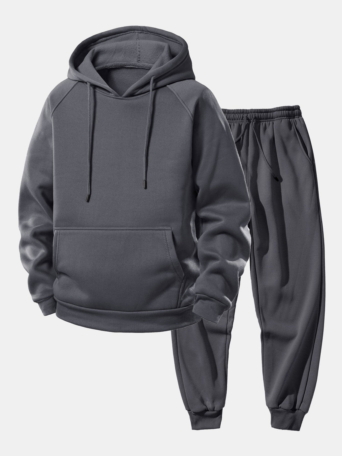 Men's Drawstring Hood Raglan Tracksuit with Joggers - Dark Gray
