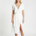 V-Neck Wrap Midi Dress