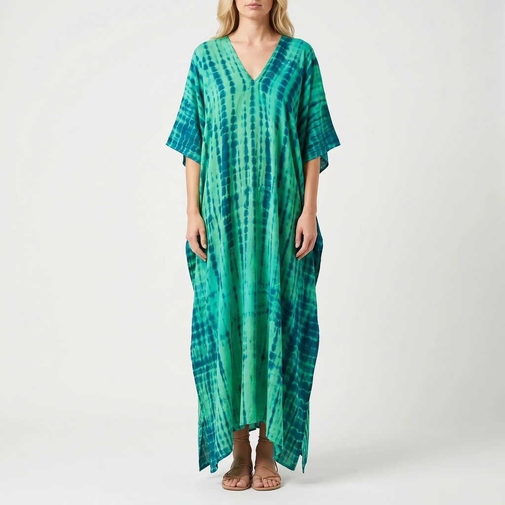 Women's Summer Caftan Maxi Dress - Loose V Neck Casual Boho