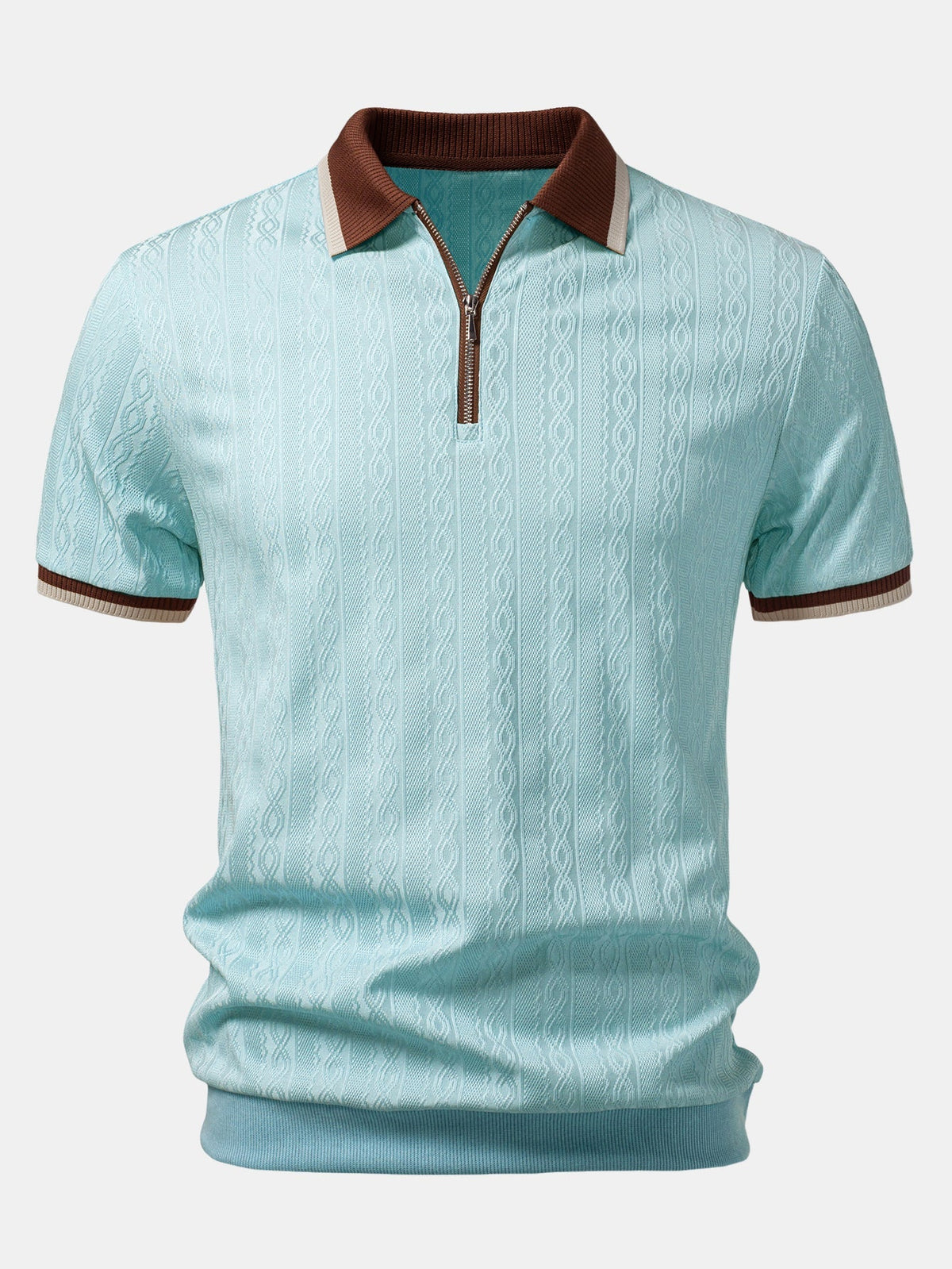 Men's Textured Knit Quarter Zip Polo - Light Blue
