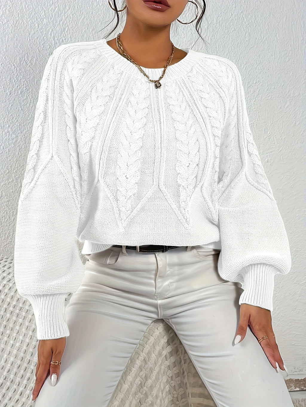 Women's Cable-Knit Lantern Sleeve Sweater