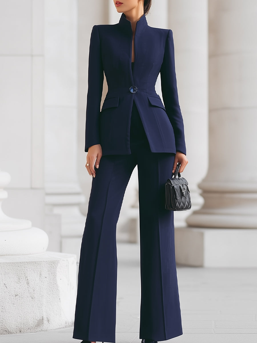 Women’s Tailored High-Collar Blazer Suit Set
