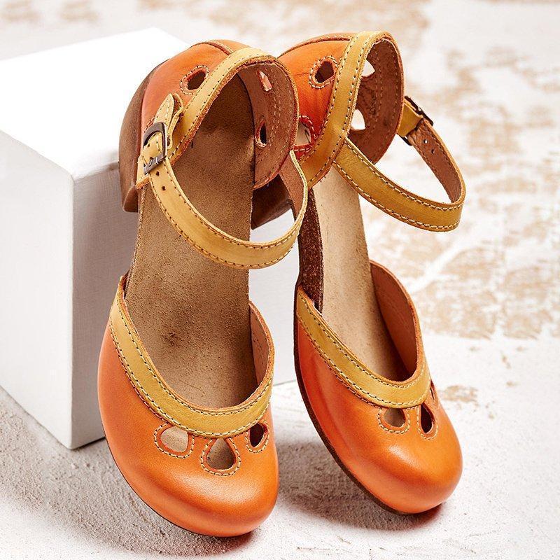 Women's Color-Block Ankle Strap Mary Jane Flats - Orange