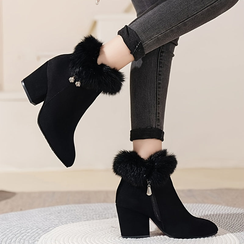 Women's Plush-Trim Pointed-Toe Ankle Boots