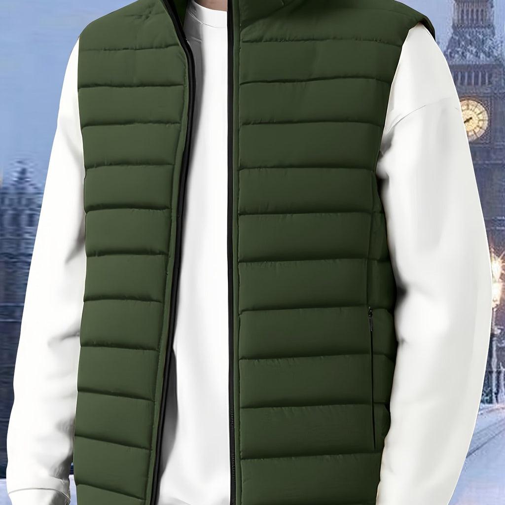 Men's Quilted Stand-Collar Vest - Military Green