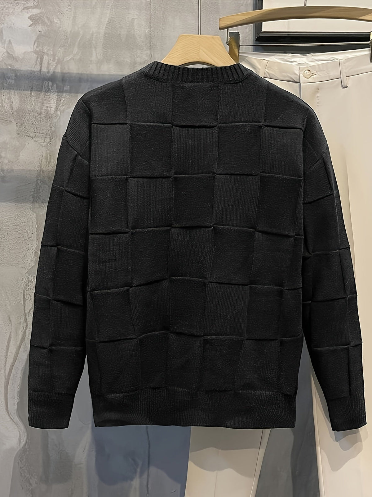 Women's Textured Checkerboard Crewneck Sweater