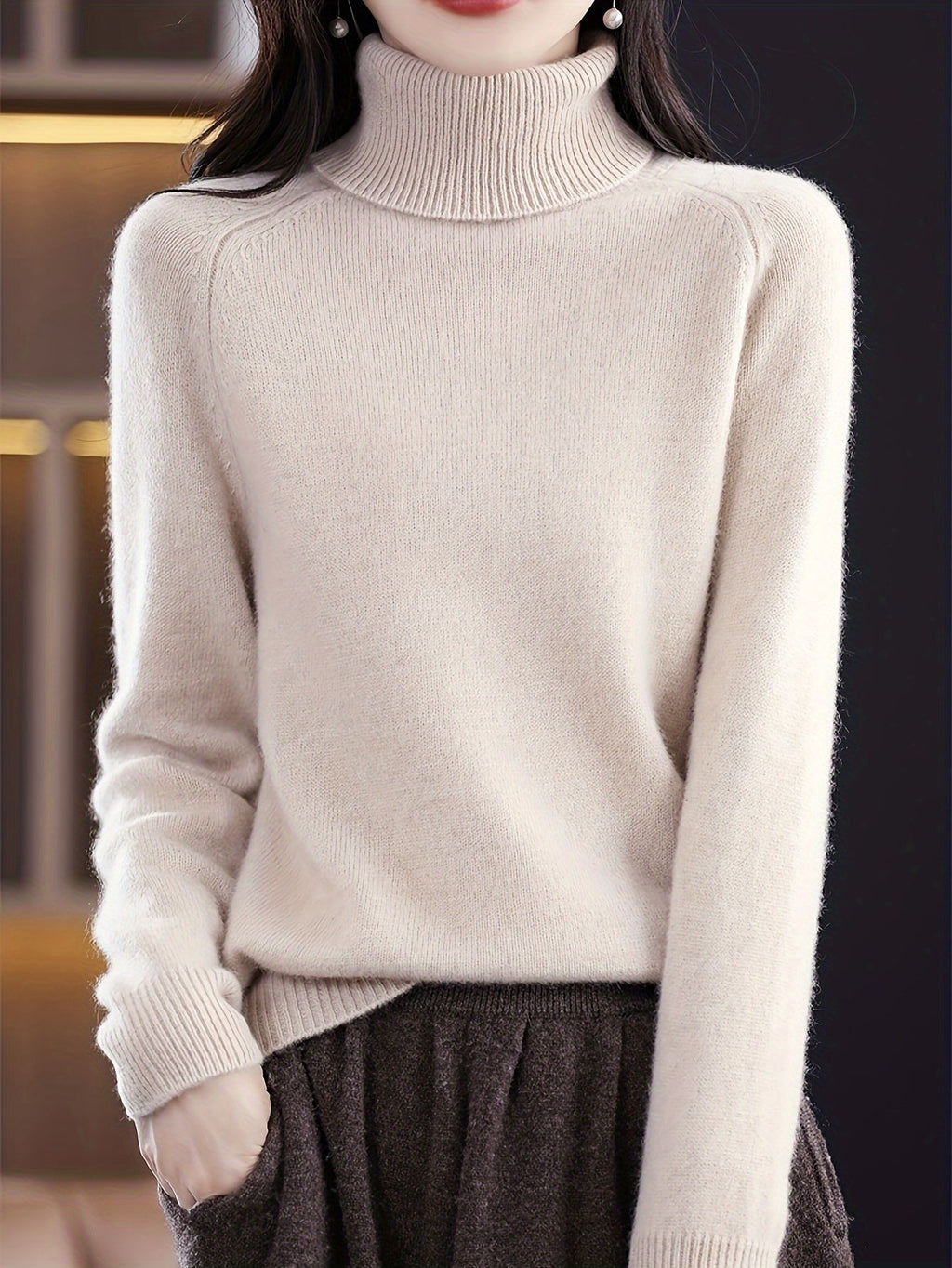 Women's Soft Knit Relaxed Fit Turtleneck Sweater
