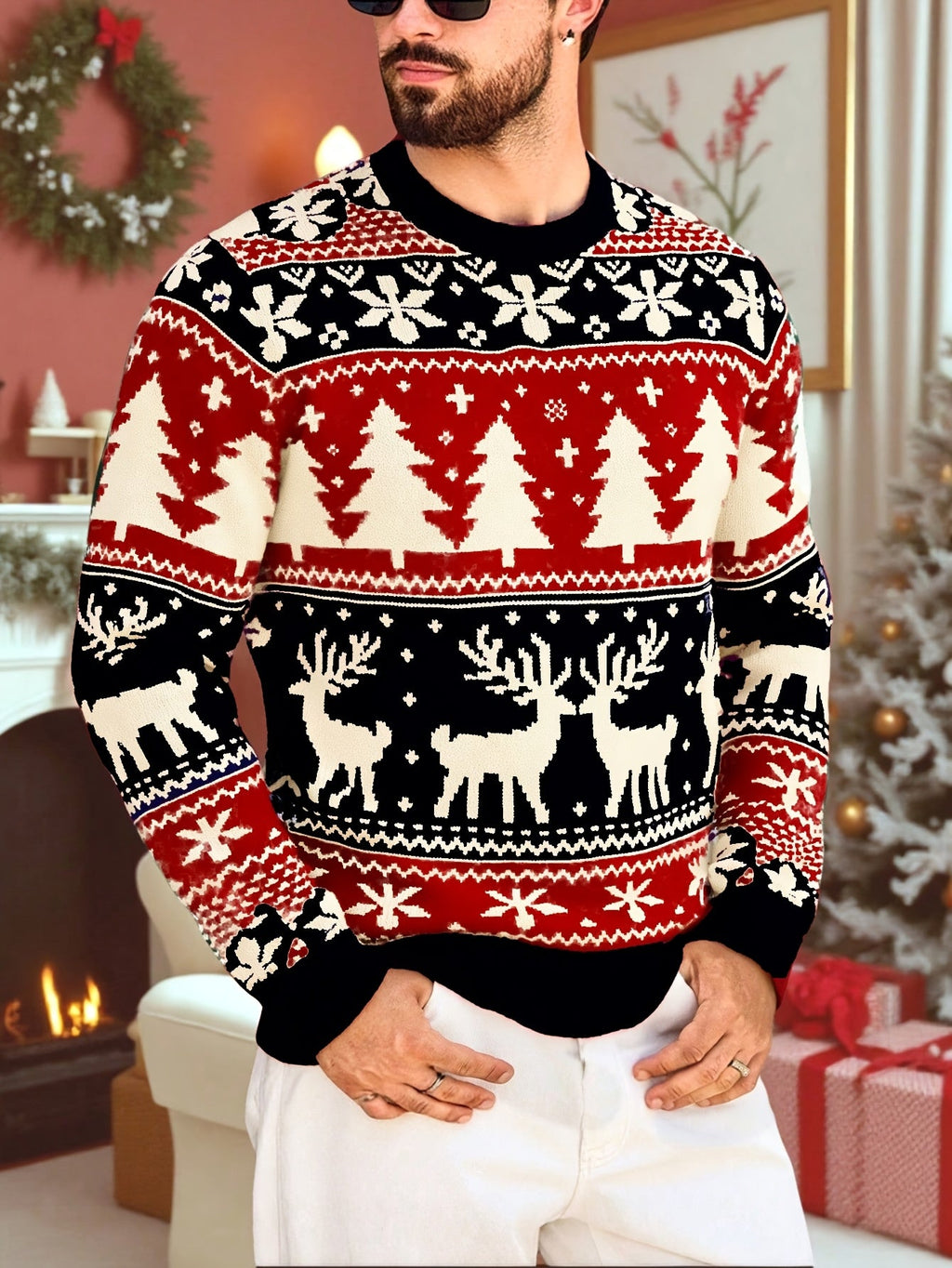 Women's Festive Knit Christmas Sweater with Winter Motifs
