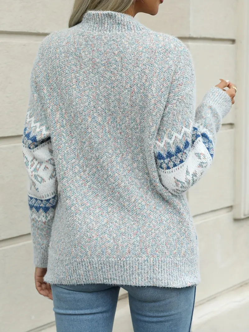 Women's Soft Fair Isle Knit Pullover with Ribbed Edges