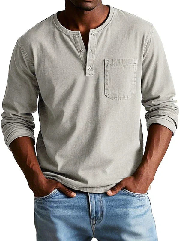 Men's Long-Sleeve Henley Shirt - Beige