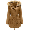 Women's Faux-Fur Trim Hooded Drawstring-Waist Parka - Brown