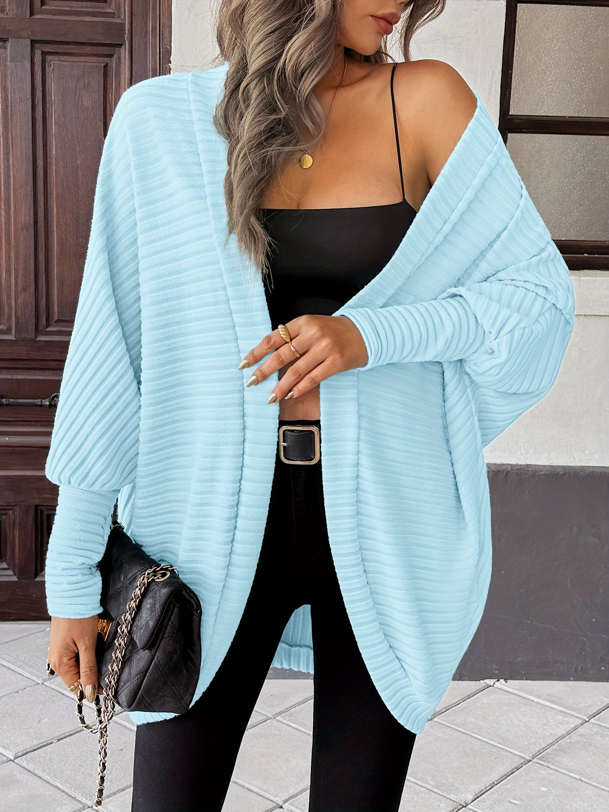 Women's Draped Open-Front Ribbed Cardigan