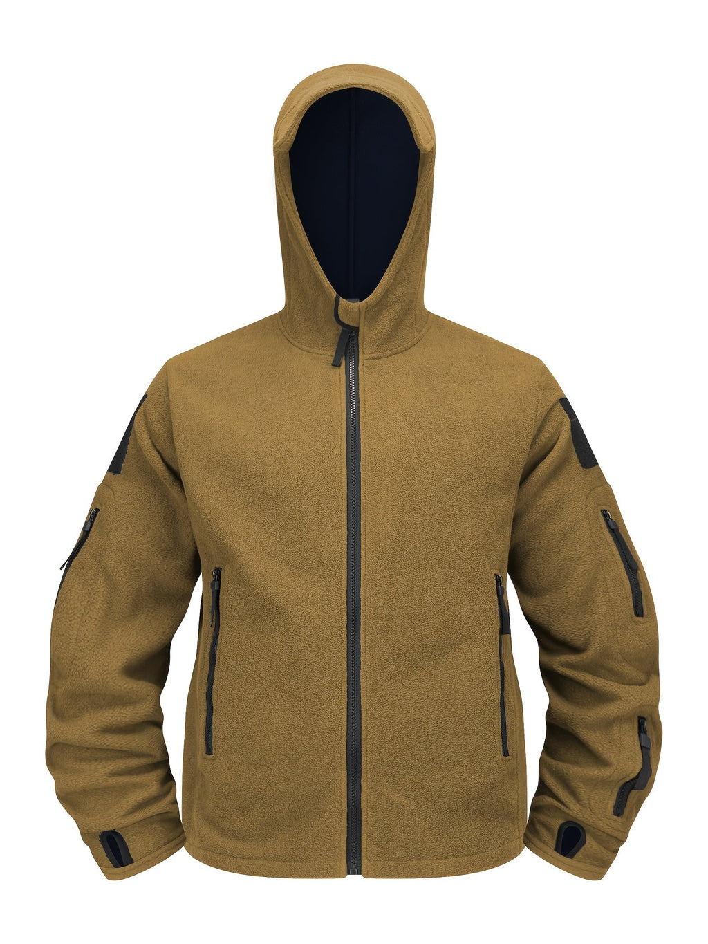 Men's Rugged Hooded Zip-Up Jacket with Zip Pockets