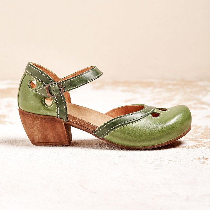 Women's Color-Block Ankle Strap Mary Jane Flats