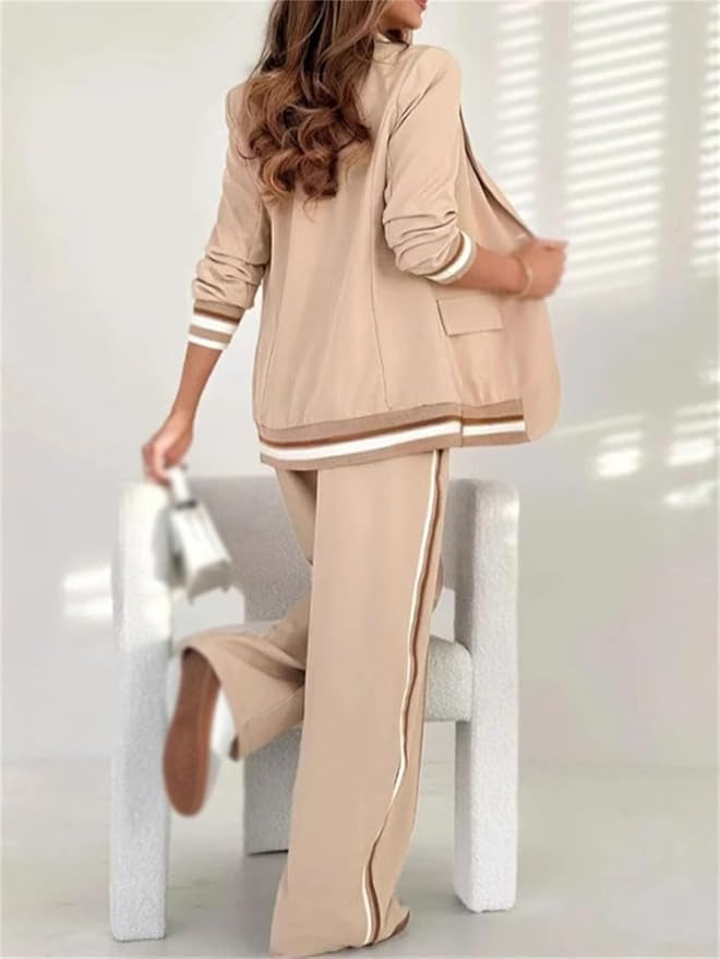 Women's Stripe Trim Wide Leg Blazer Set