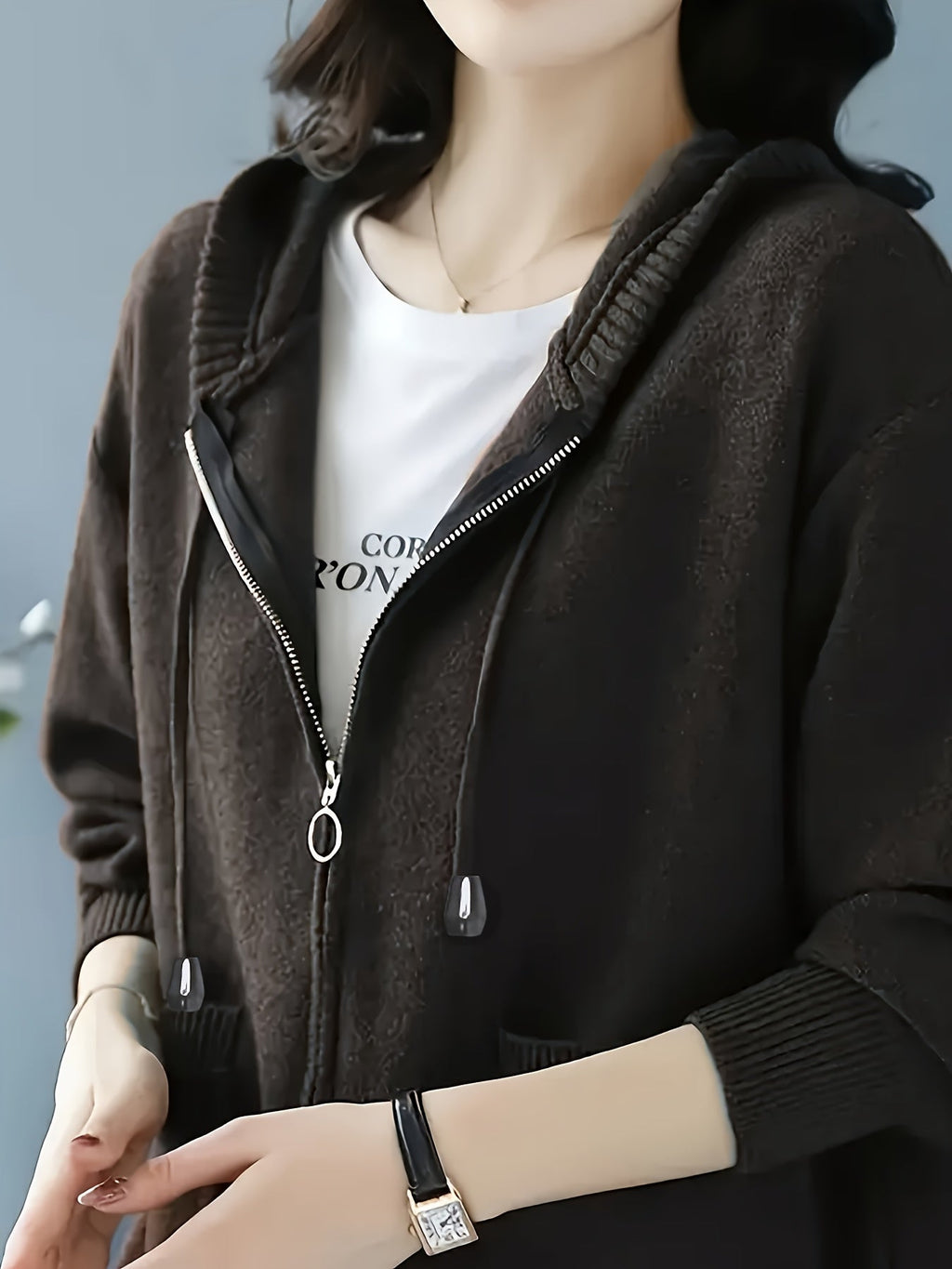 Women's Zip-Up Hooded Cardigan with Pockets