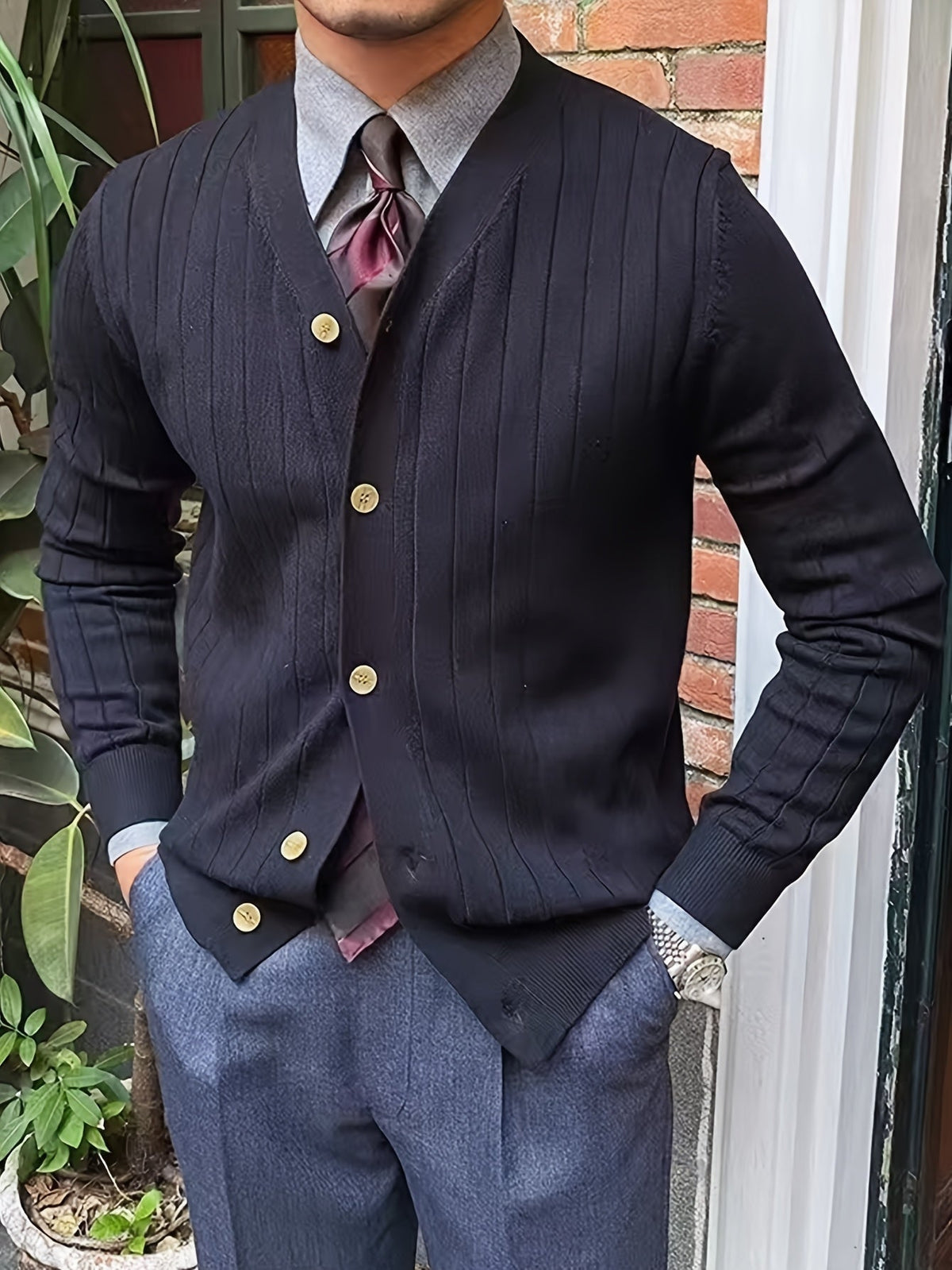 Men's Ribbed Button-Up Cardigan Sweater