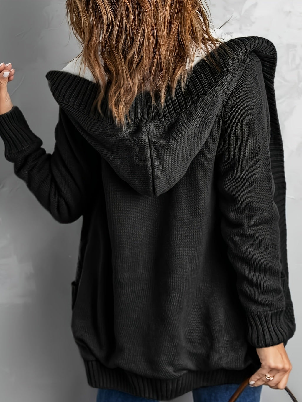 Women's Plush-Lined Hooded Button Cardigan