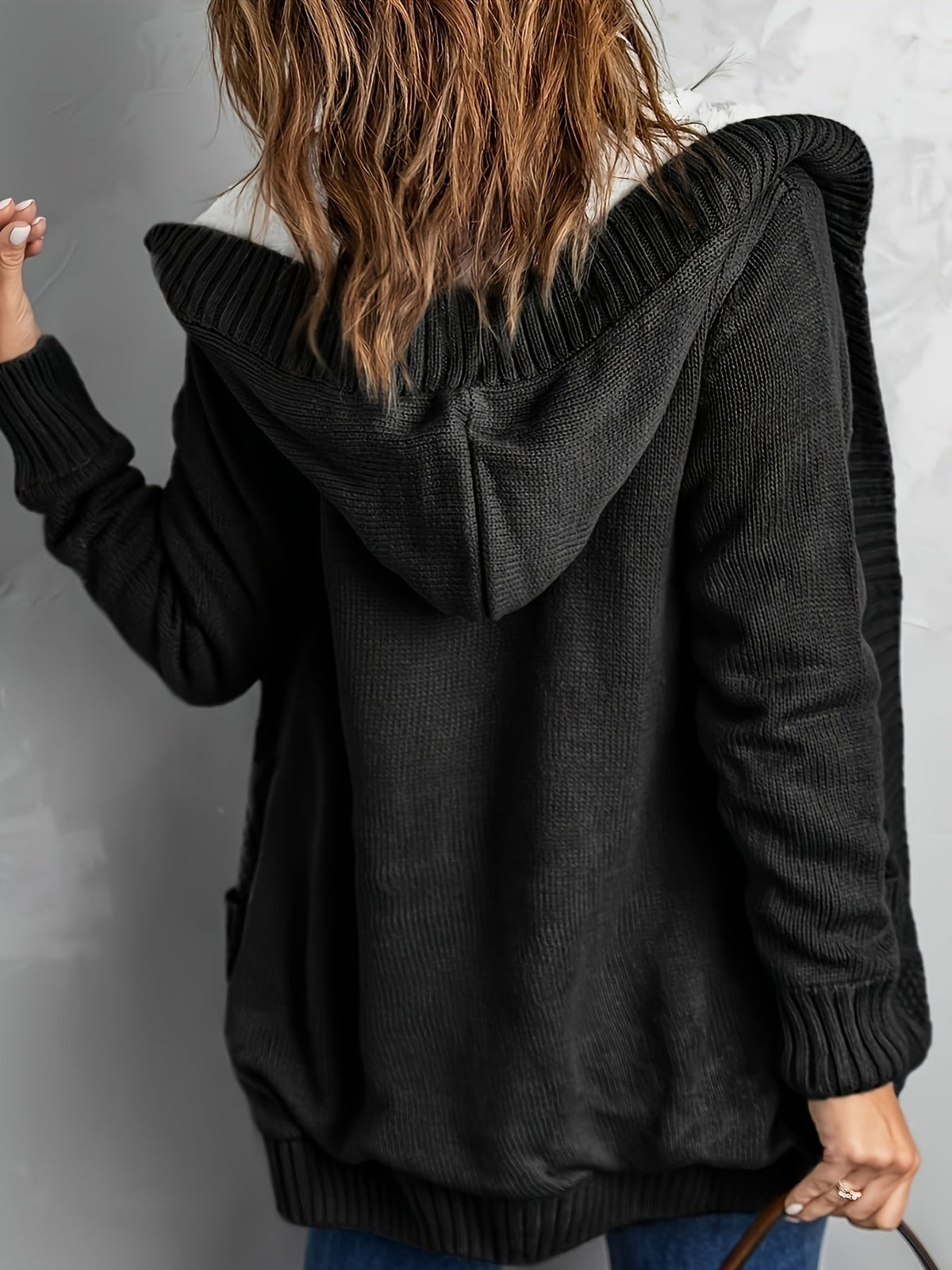 Women's Plush-Lined Hooded Button Cardigan