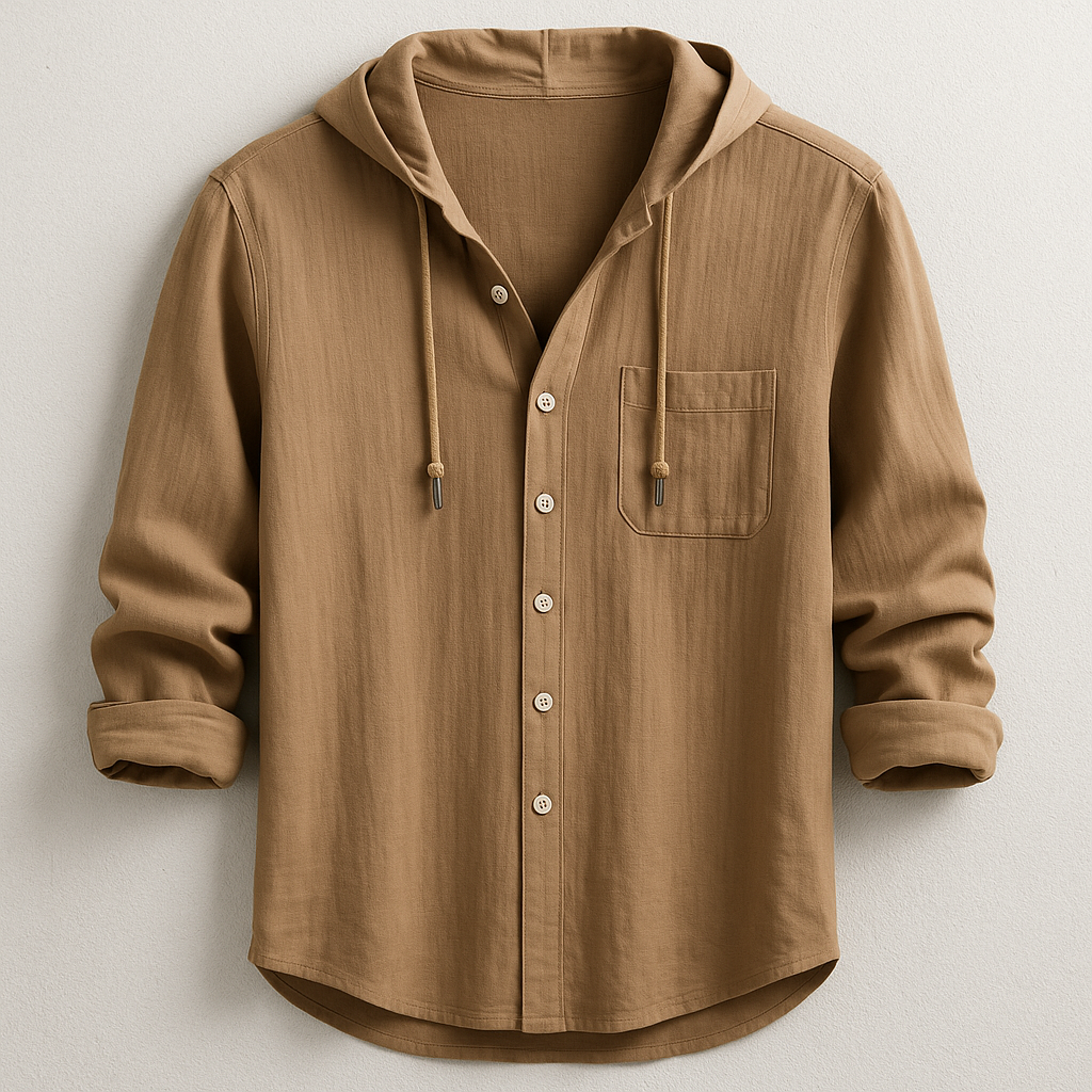 Men's Hooded Button-Front Lightweight Overshirt