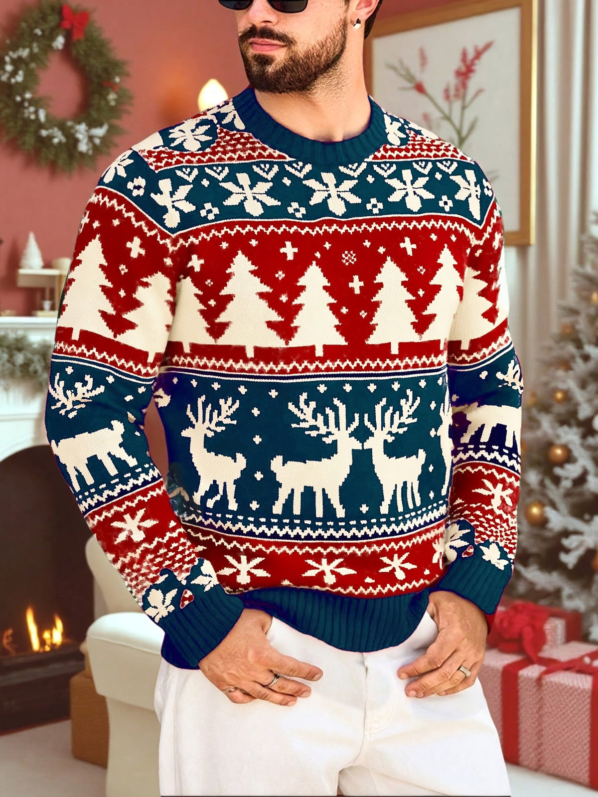 Women's Festive Knit Christmas Sweater with Winter Motifs