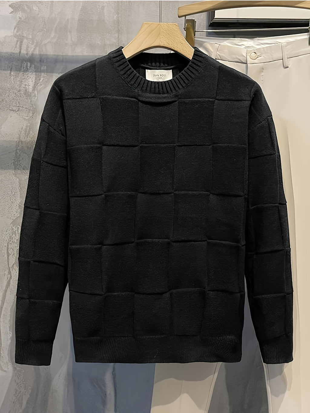 Women's Textured Checkerboard Crewneck Sweater