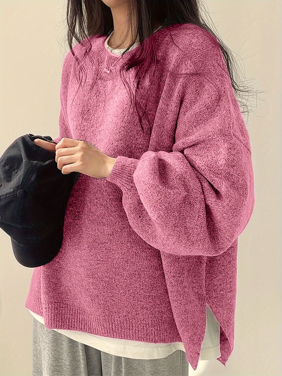 Women's Thick Knit Relaxed Round Neck Drop-Shoulder Pullover