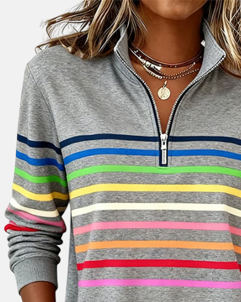 Women's Striped Half-Zip Sweatshirt