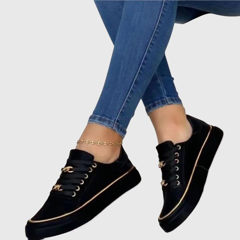 Women's Velvet Lace-Up Trainers Low-Top Casual Sneakers with Raised Sole